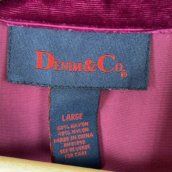 Denim & Co Velvet Long Sleeve Button Down Womens L Wine Color Stretch Blouse - Picture 8 of 8